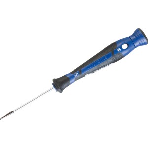 LUX Präzisions-Schraubendreher Comfort, 1,5 mm, mit blau-schwarzem Griff und Aufhängeloch.