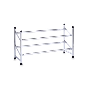 Verchromtes Zeller Schuhregal mit 2 Ablagen aus Metall, ideal für bis zu 8 Paar Schuhe.