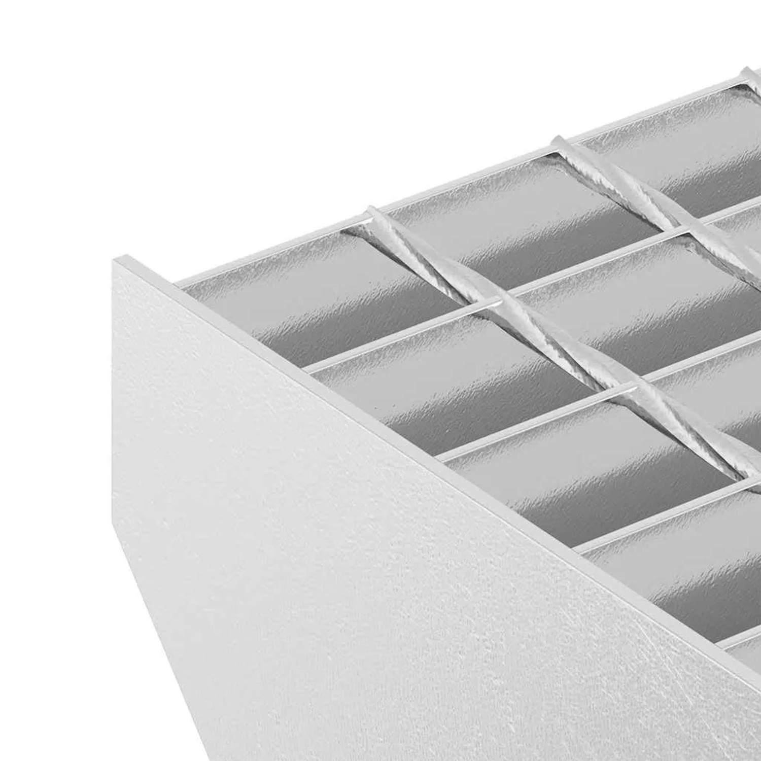 Verzinkte Gitterroststufe, 60x24x7 cm, für Treppen im Innen- und Außenbereich.