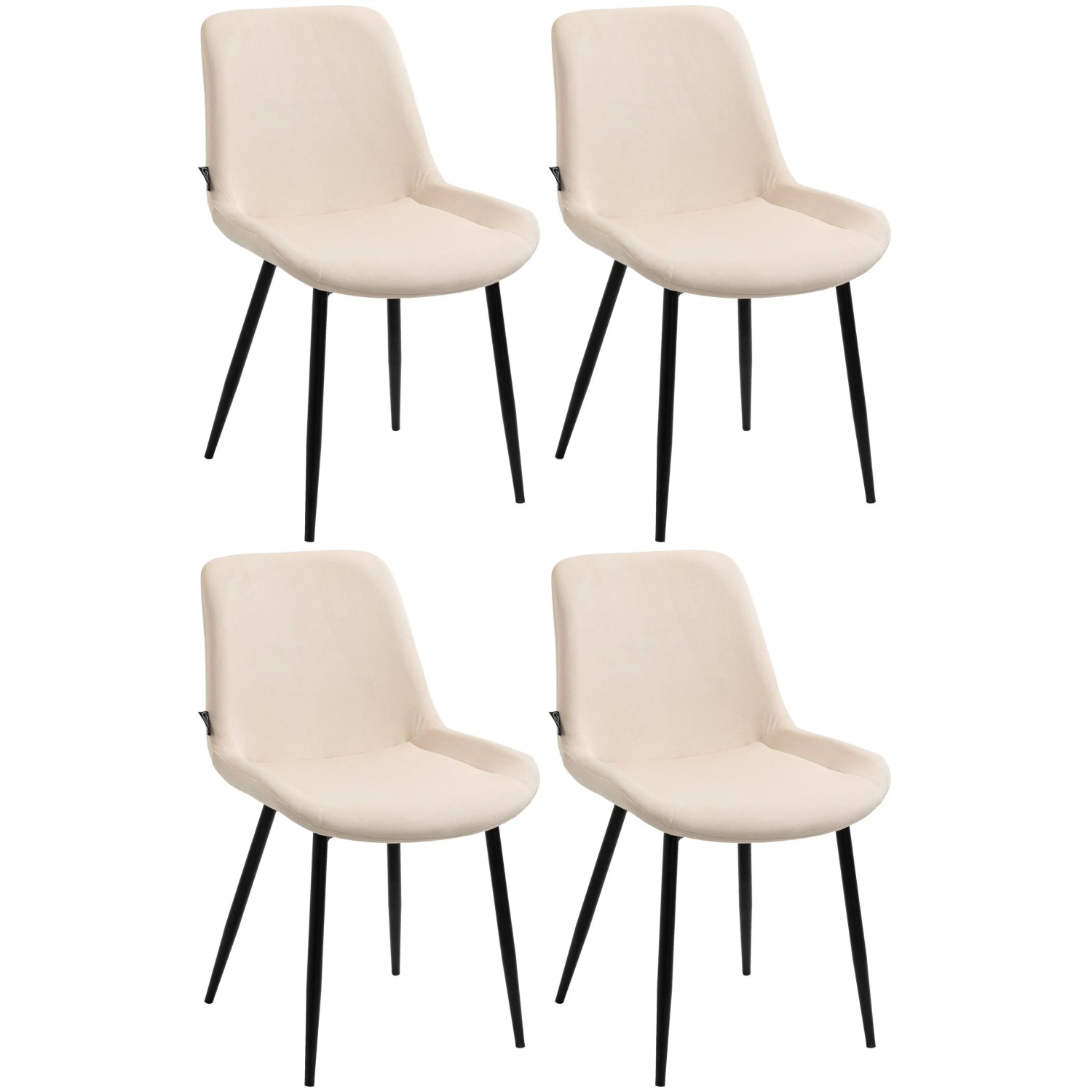 DELUKE 4er Set Esszimmerstühle WIKIL Samt 80x51x60cm Creme Samt Metall Matt Schwarz Gestell Stühle Esszimmerstühle Esstisch Küchenstuhl
