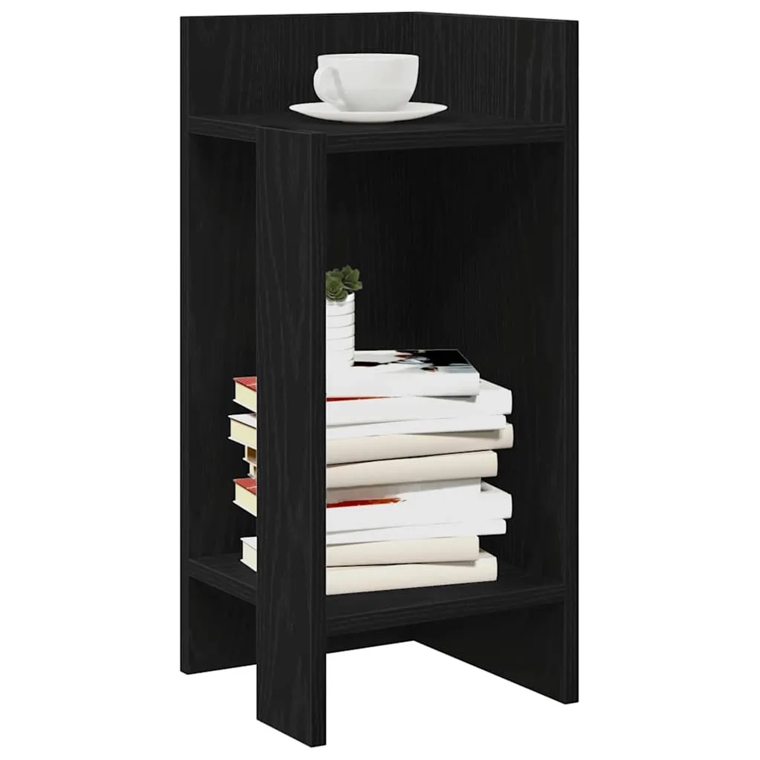 Schwarzer vidaXL Beistelltisch mit 2 Ablagen, 25,5x27x60 cm. Praktischer Nachttisch.