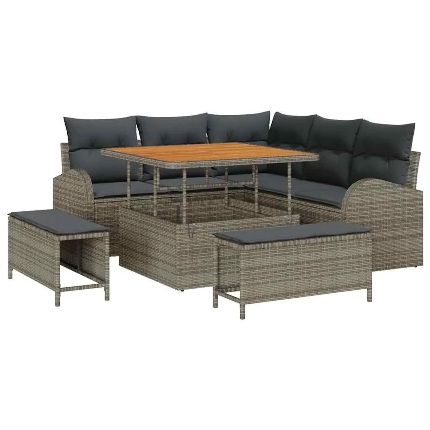 vidaXL Garten-Sofa-Set mit Kissen mit Speicher 8-Tlg Grau 3364338