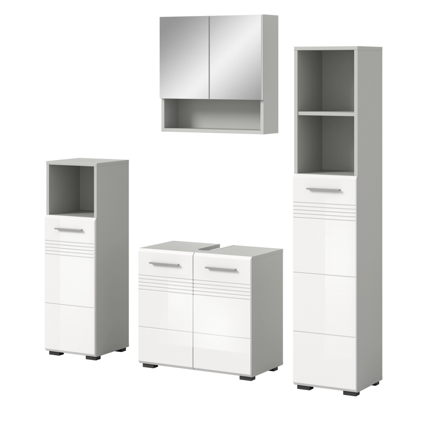 Inn.Furn Badmöbel-Set 4-teilig Weiß Hochglanz Grau 150 cm Soft-Close Carlo günstig online kaufen