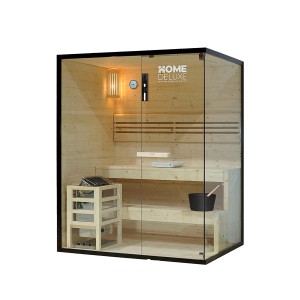 Home Deluxe Sauna SHADOW L für 3 Personen, mit Glasfront und Zubehör. Massivholzsauna mit Ofen.