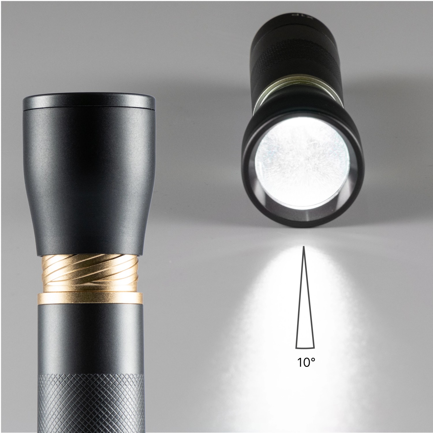 LED's Work Taschenlampe, dimmbar und zoombar, mit kaltweißem Licht und Stroboskop-Effekt.