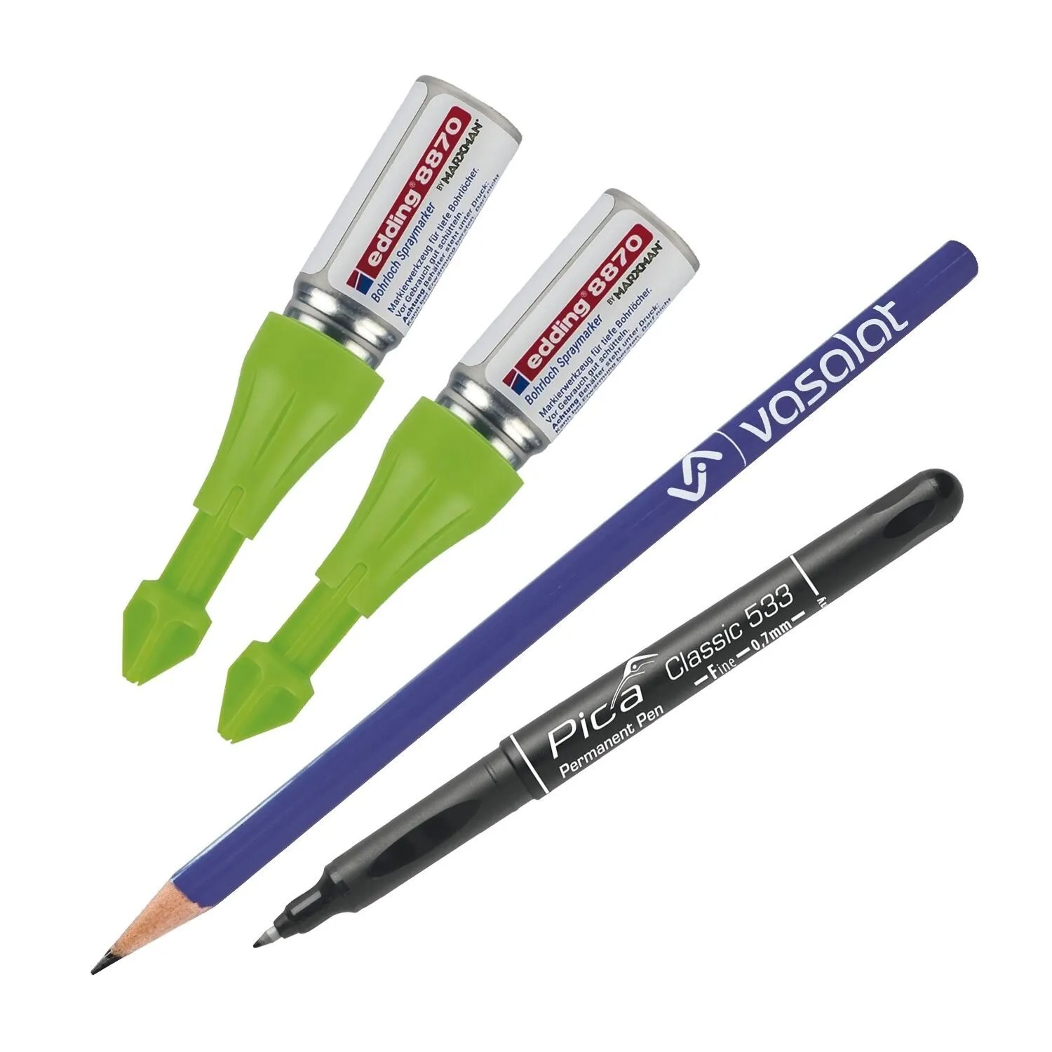 vasalat Set Bohrlochmarker Spray Grün 2 Stück mit Permanent Pen Fine Schwarz