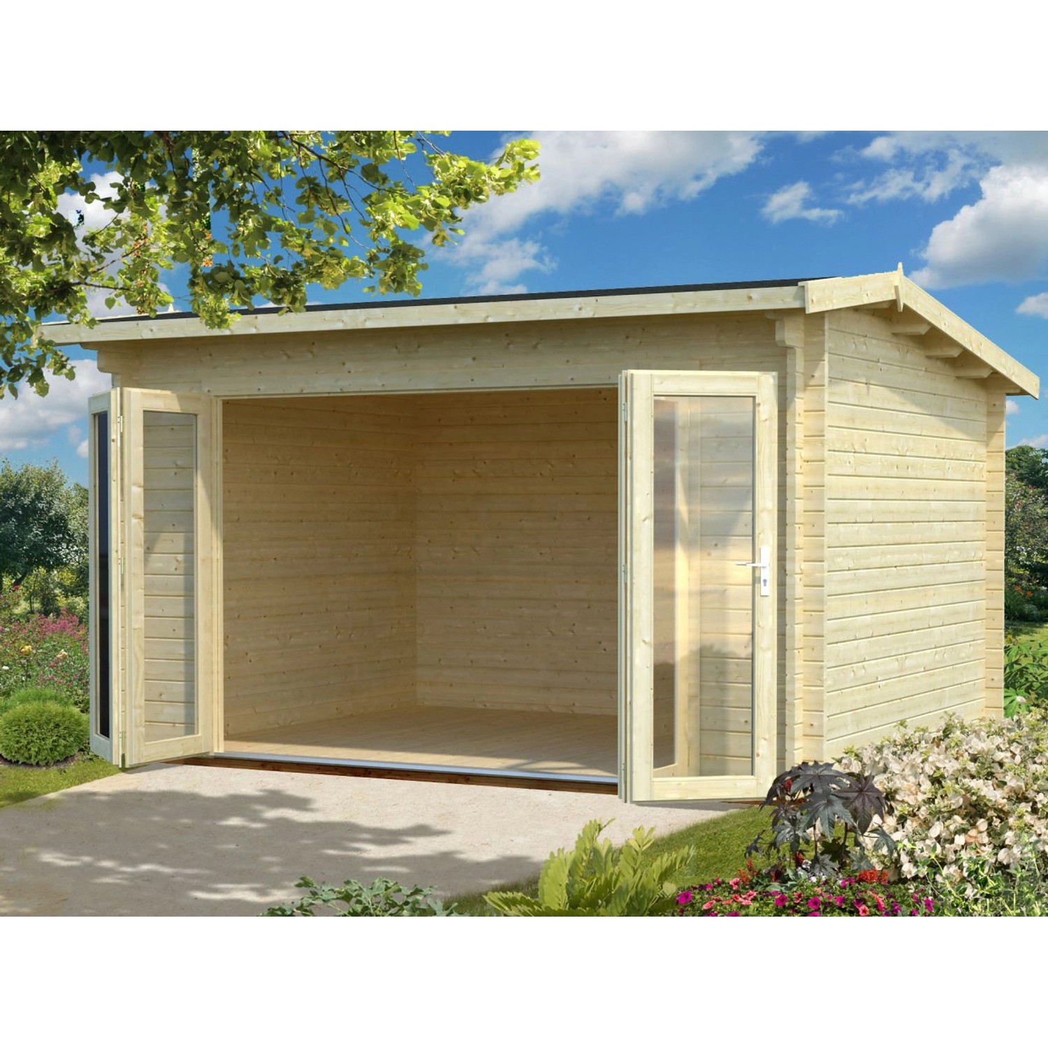 Palmako Ines Holz-Gartenhaus Hellbraun Tauchgrundiert 390 cm x 300 cm günstig online kaufen