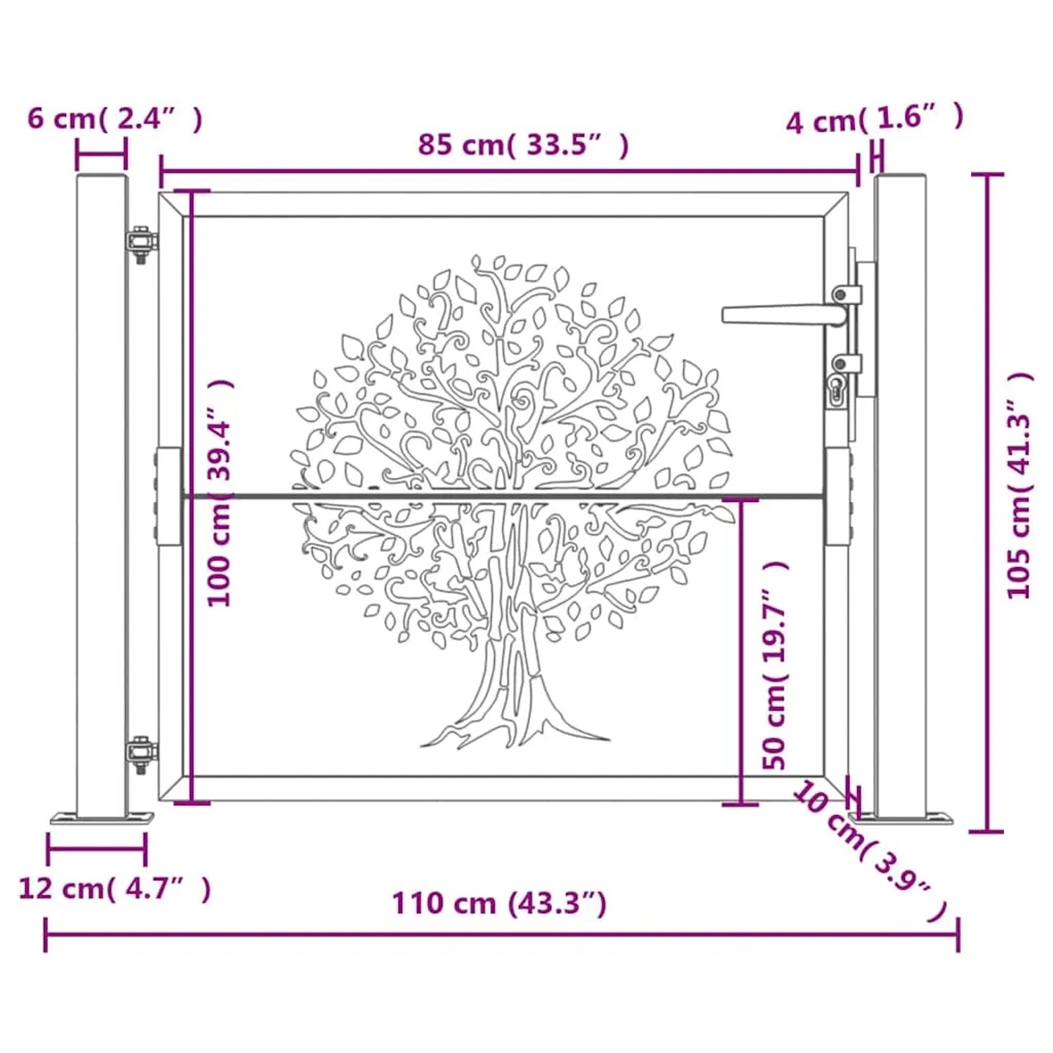 vidaXL Gartentor Anthrazit 105x105 cm Stahl Baum-Design 153155_9