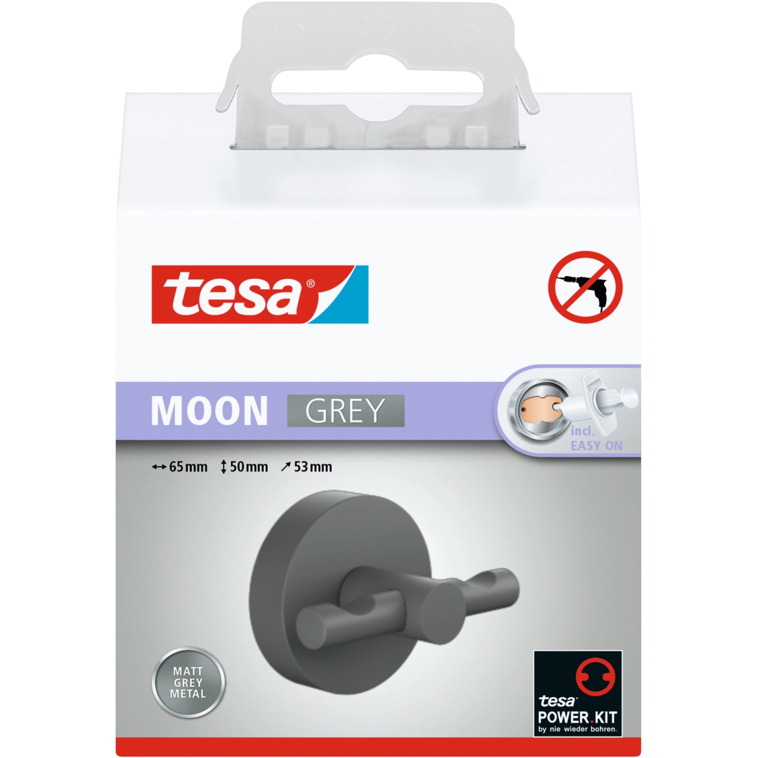 Tesa Moon Grey Bademantelhaken Grau Matt inkl. Klebelösung