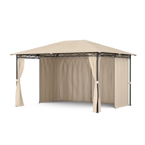 Beiger Blumfeldt Mondo Pavillon 3x4 m mit Metallrahmen und 4 Seitenwänden.