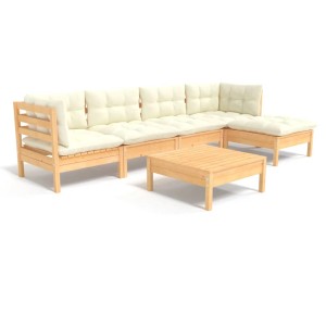 6-tlg. Garten Lounge Set aus Kiefernholz mit creme Kissen. Gartenmöbel für Terrasse und Garten.