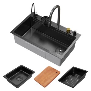 ML-Design Spülbecken Edelstahl Anthrazit 75x46cm mit Zubehör, Wasserhahn und Schneidebrett.