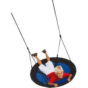 T&J Nestschaukel Spatz: Blaue, runde Nestschaukel mit Kind. Zubehör für Gartenspielgeräte.
