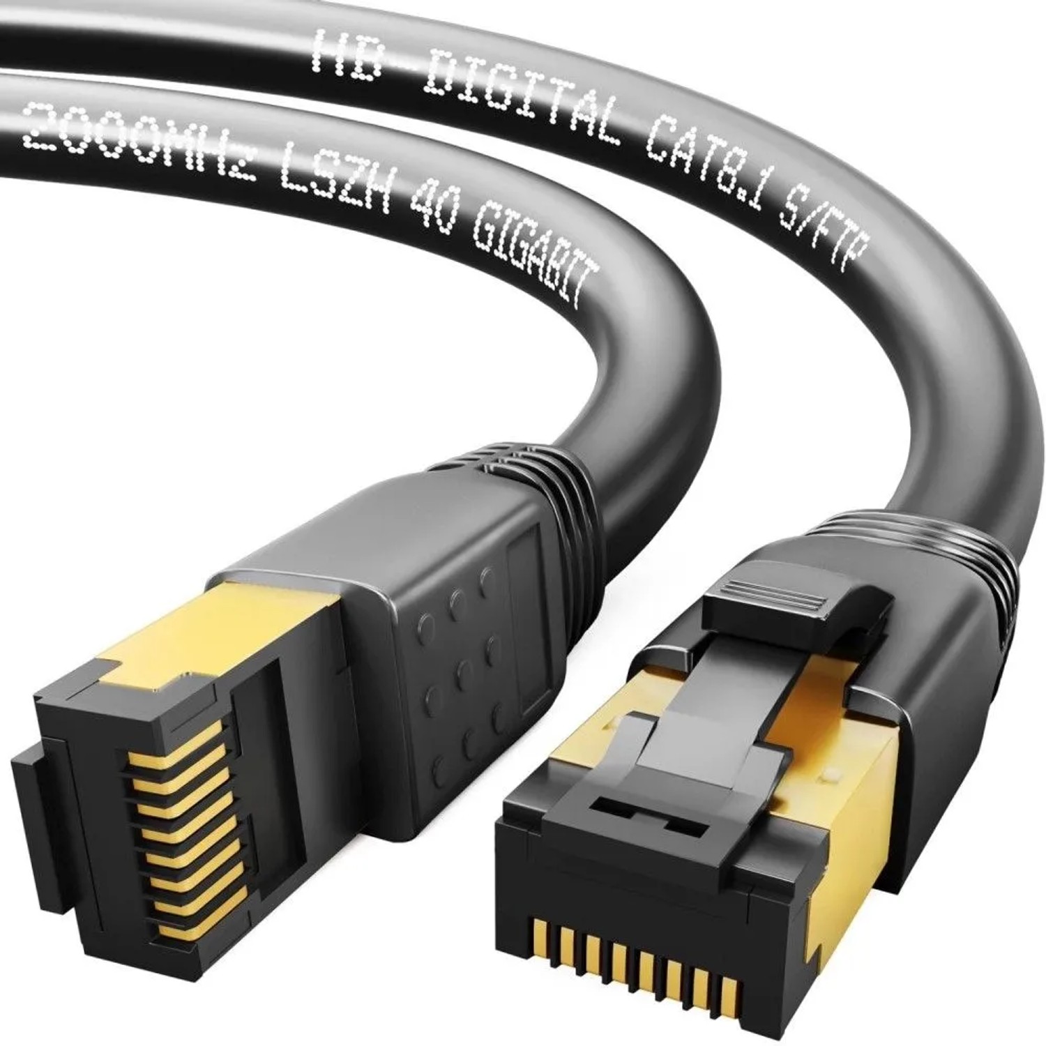 hb-digital 0,5m Patchkabel CAT 8.1 GHMT Zertifiziertes LAN Kabel RJ45 S/FTP PimF LSZH Schwarz