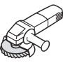 Illustration eines Winkelschleifers mit gewölbtem Klingspor Schleifmopteller. Zubehör für Schleifer, für Metall.