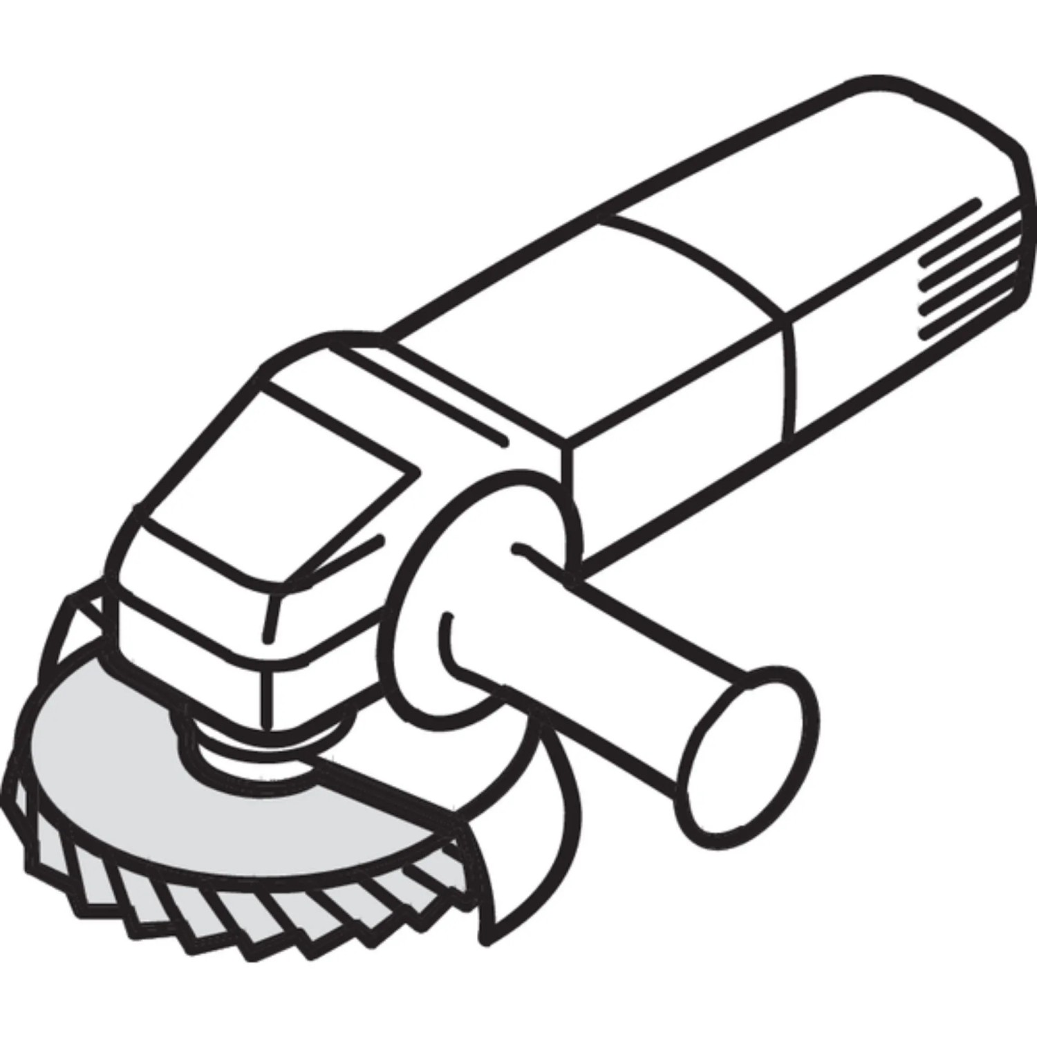 Illustration eines Winkelschleifers mit gewölbtem Klingspor Schleifmopteller. Zubehör für Schleifer, für Metall.