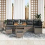 Graues 9-teiliges vidaXL Garten-Sofa-Set aus Poly Rattan mit Kissen.