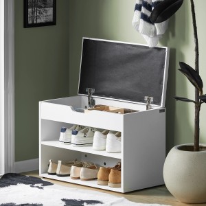 SoBuy Schuhbank FSR25-W mit Sitzfläche, weiß, aus Holzwerkstoff. Schuhtruhe mit Stauraum.