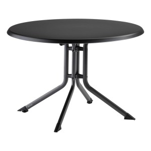 Runder, anthrazitfarbener Kettler Klapptisch Boulevard mit Aluminiumgestell für den Garten.