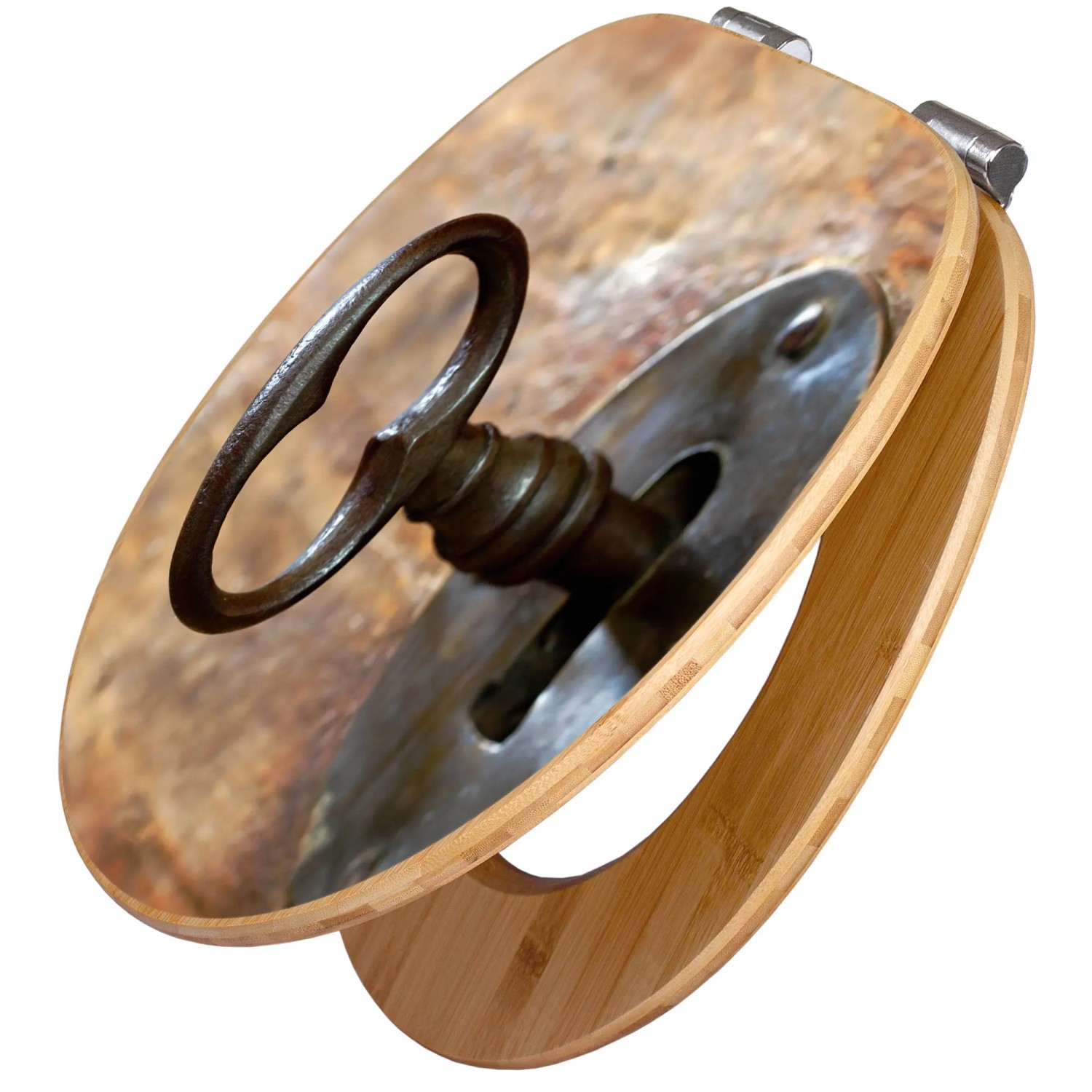 Banjado Design WC Sitz Bambus Holz Toilettendeckel Mit Absenkautomatik Klodeckel WC-Sitz Soft Close Mit Motiv Schlüssel