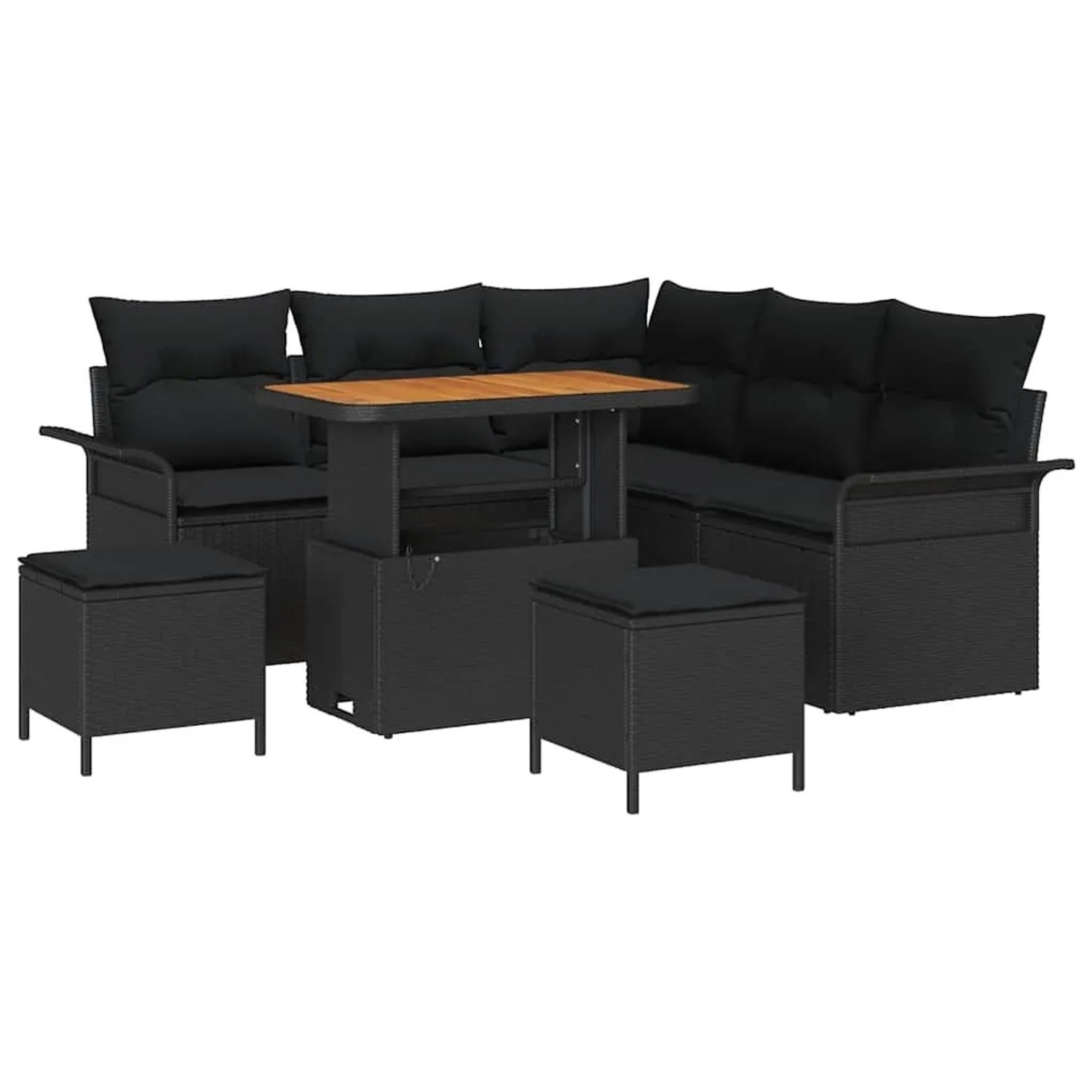 vidaXL Garten-Sofa-Set mit Kissen mit Speicher 8-Tlg Schwarz 3364084