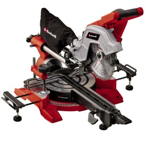 Einhell Zug-Kapp-Gehrungssäge TE-SM 8 L Dual, rot/silber, mit Sägeblatt und Spänefangsack.