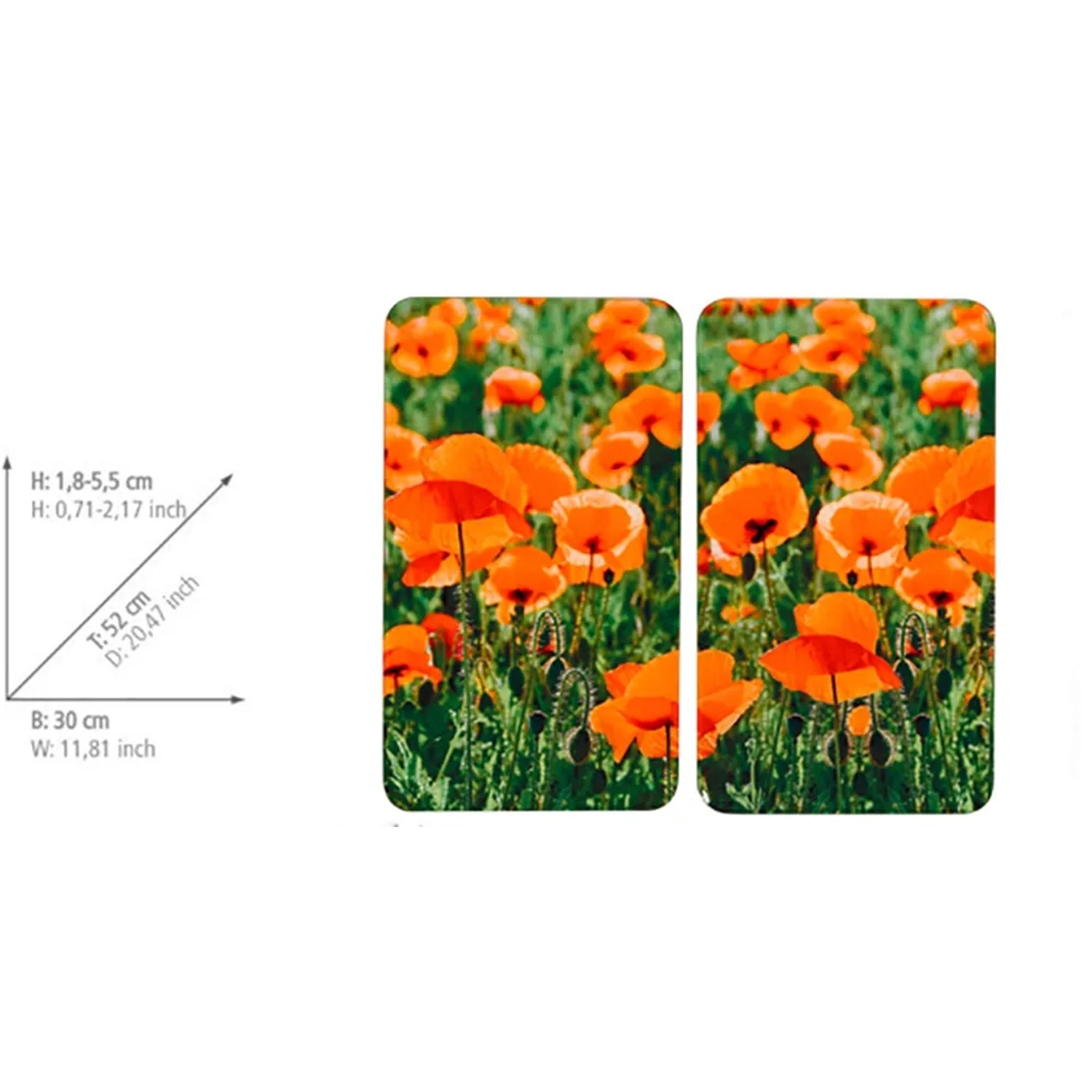 Wenko Herdabdeckplatten Mohnfeld, 2er-Set Universal für alle Herde, mit Mohnblumen-Motiv.