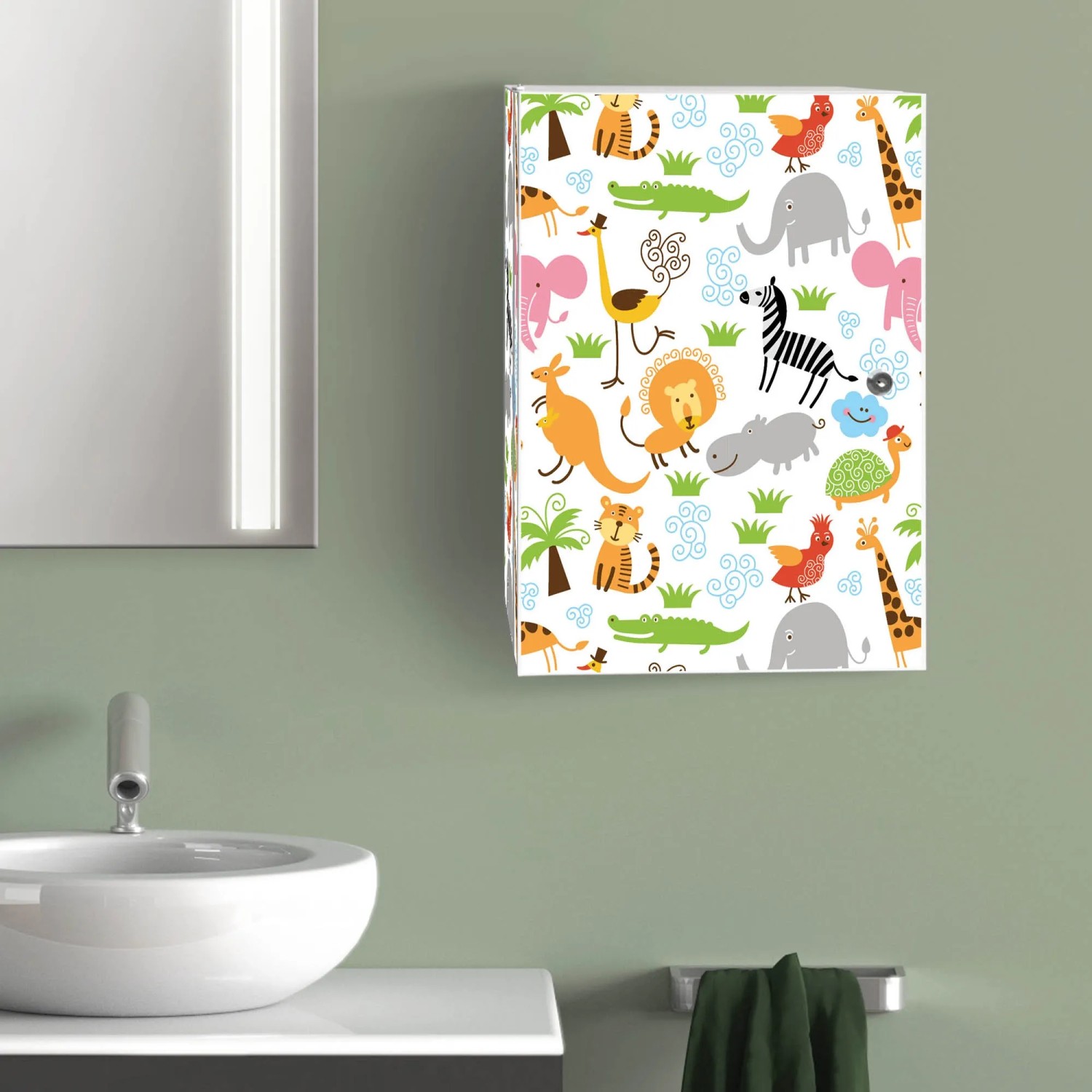Weißer Banjado XXL Medizinschrank mit Tiermotiv, abschließbar, 35x46x15cm. Arzneischrank für Bad.