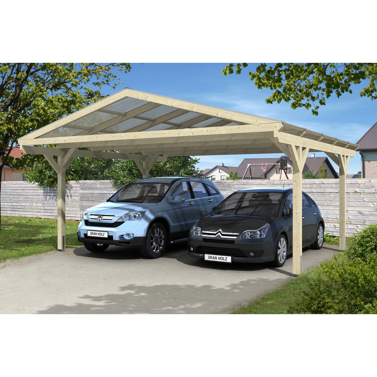 Skan Holz Satteldach-Carport Westerwald 570 cm x 541 cm gerade Kopfbänder