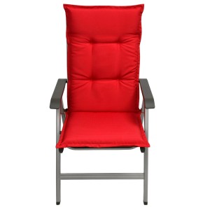 Rote Beautissu Hochlehner Auflage Base HL (120x50x6cm) auf Gartenstuhl.