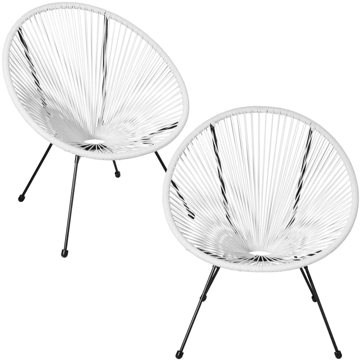 Tectake 2Er Set Gartenstuhl Santana Retro Design Im Acapulco Stil Mit Schnurbespannung  69 x 70 50 x 78 cm Weiß