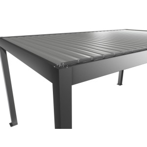 Biohort Pergola 5x3 m in Quarz-Silber, Detailansicht der Lamellen und Konstruktion.