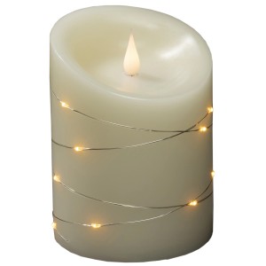 Konstsmide LED Echtwachskerze mit 3D-Flamme und silberfarbenem Draht für stimmungsvolle Innen-Weihnachtsdeko.