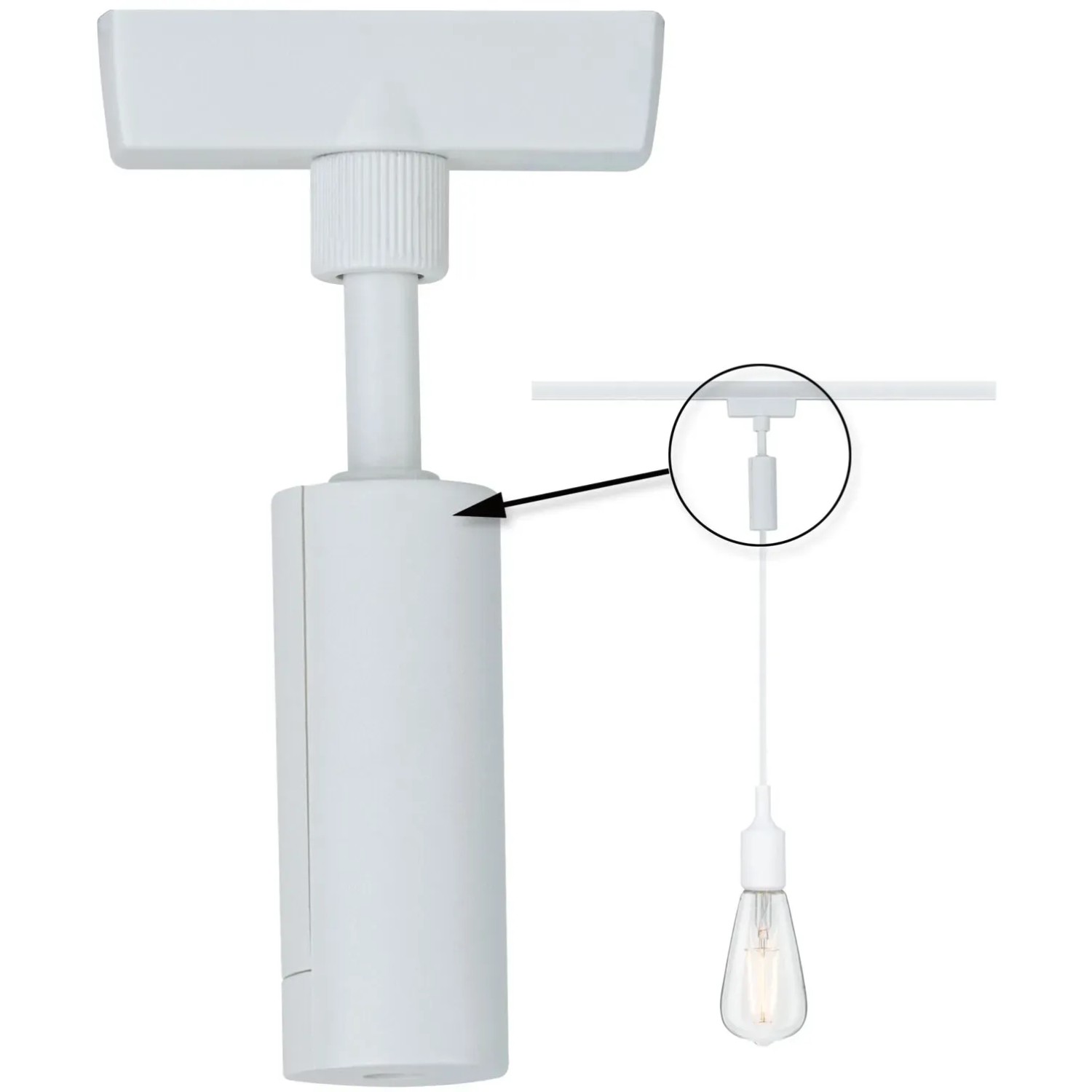 Weißer Paulmann Urail Pendeladapter Universal 23mm für Schienensysteme zur flexiblen Pendelaufhängung.