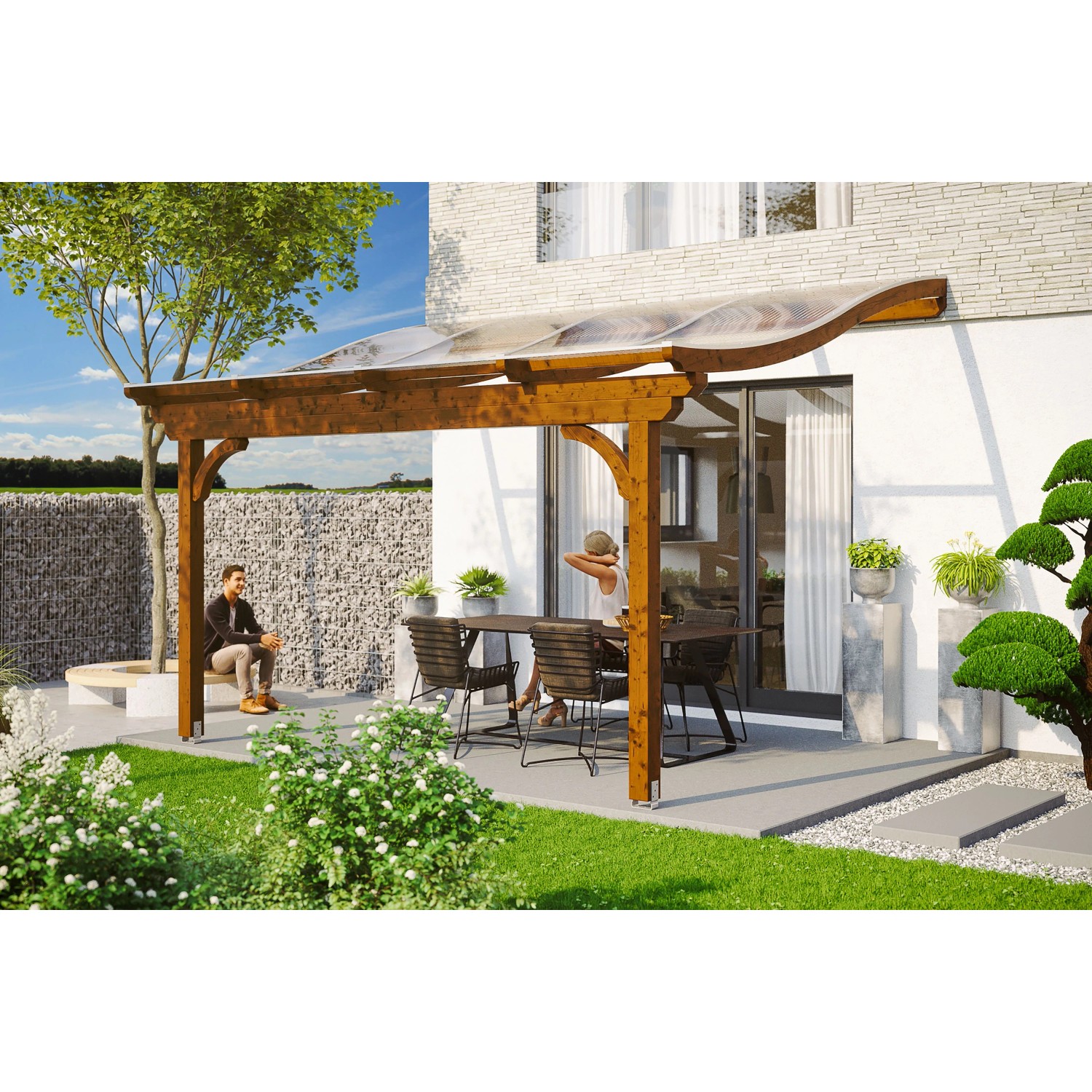 Skan Holz Terrassenüberdachung Verona 434 x 339 cm Leimholz Nussbaum