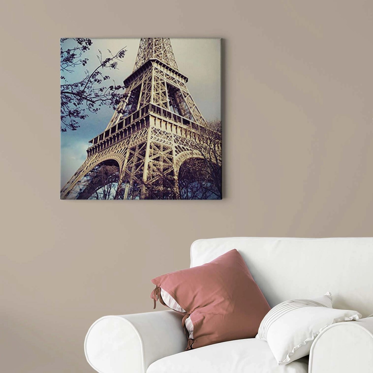 Bricoflor Bild Mit Eiffelturm Auf Leinwand Paris Wandbild Mit Himmel Und Baum Ideal Für Schlafzimmer Romantisches Stadt 