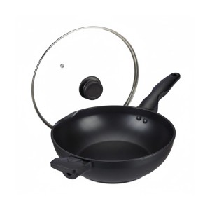 Relaxdays Wokpfanne Aluminium Schwarz mit Deckel Antihaftbeschichtet Induktionsgeeignet 30 cm 2,39 kg