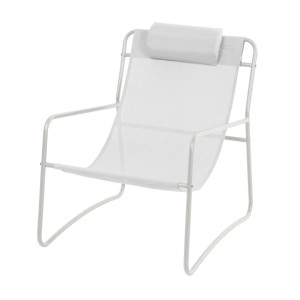 2er Set weiße Svita Sveio Relaxsessel für Garten/Terrasse mit Stahlrahmen und Kopfkissen.
