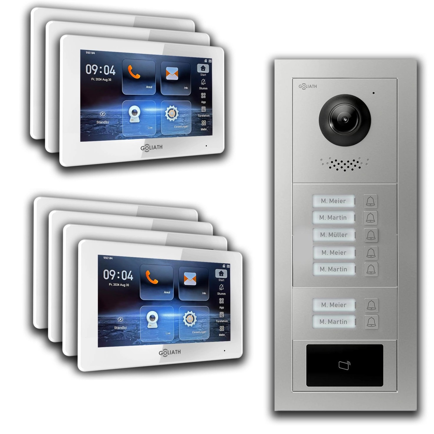 Goliath IP Video Türsprechanlage 7 Familienhaus 7 Zoll Weiß RFID App Silber Unterputz