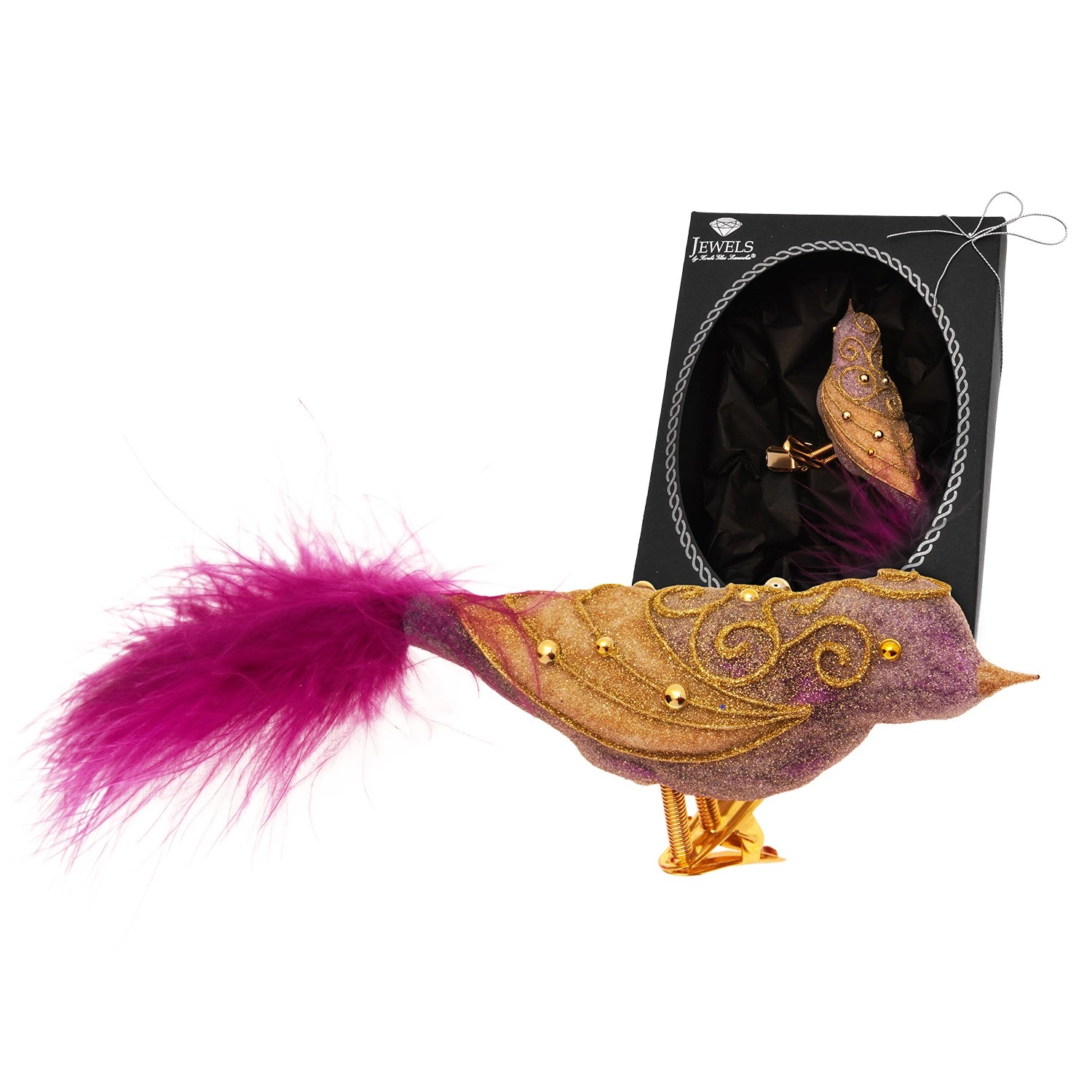 Krebs Glas Lauscha Baumschmuck Vogel mit Strasssteinen Violett 10cm