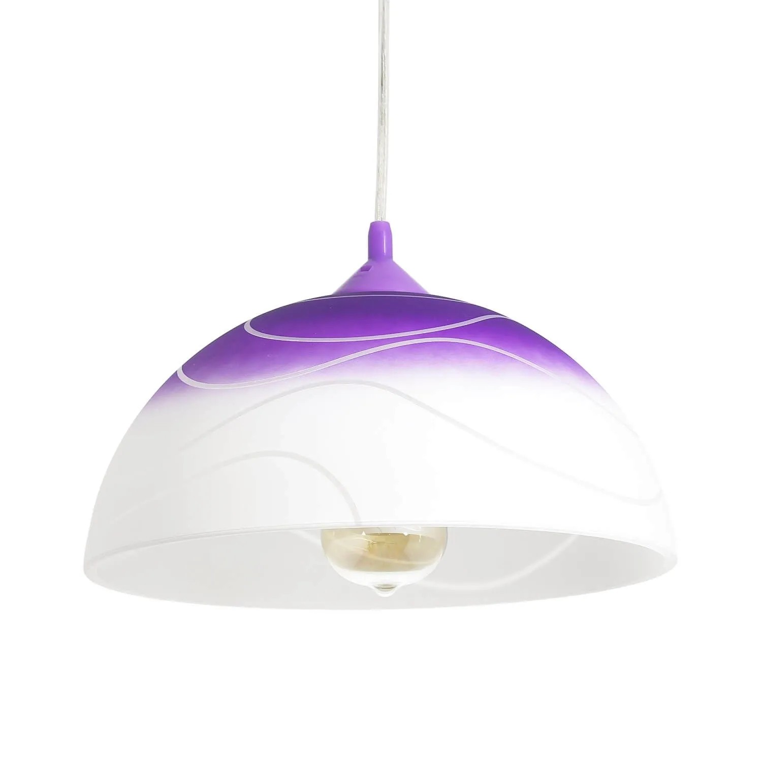 Licht-Erlebnisse Pendelleuchte Glas Schirm Weiß Lila Rund Ø 30 cm Retro E27 Adania