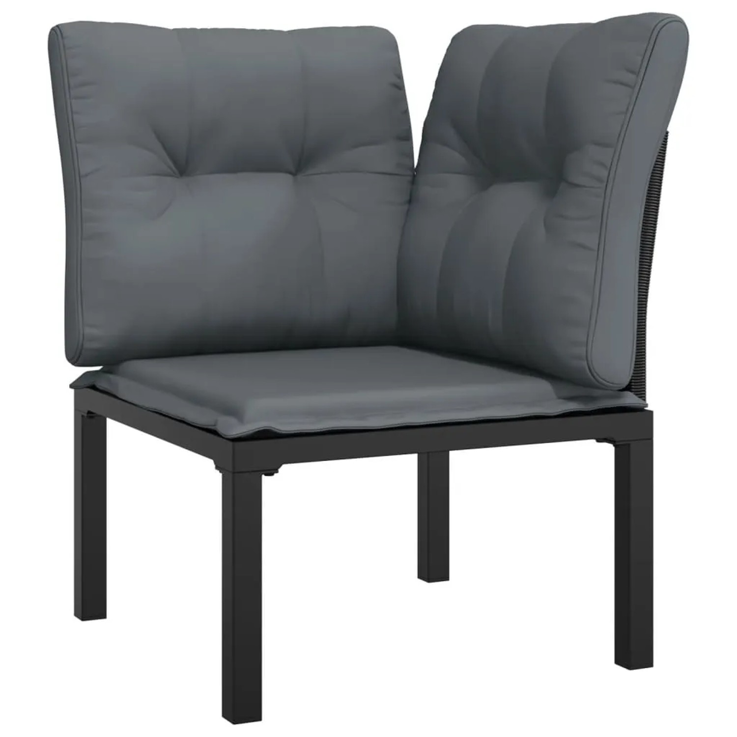 vidaXL Gartenmöbel: Lounge-Eckstuhl in Schwarz/Grau mit Polyrattan und Kissen.