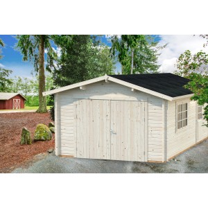 Palmako Garage Roger, lackiert grau-weiß, mit Holztor und Fenster. Fertiggarage aus Holz.