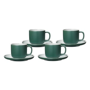 Ritzenhoff & Breker Jasper Kaffee-Set, 4 grüne Tassen mit Untertassen aus Steinzeug.