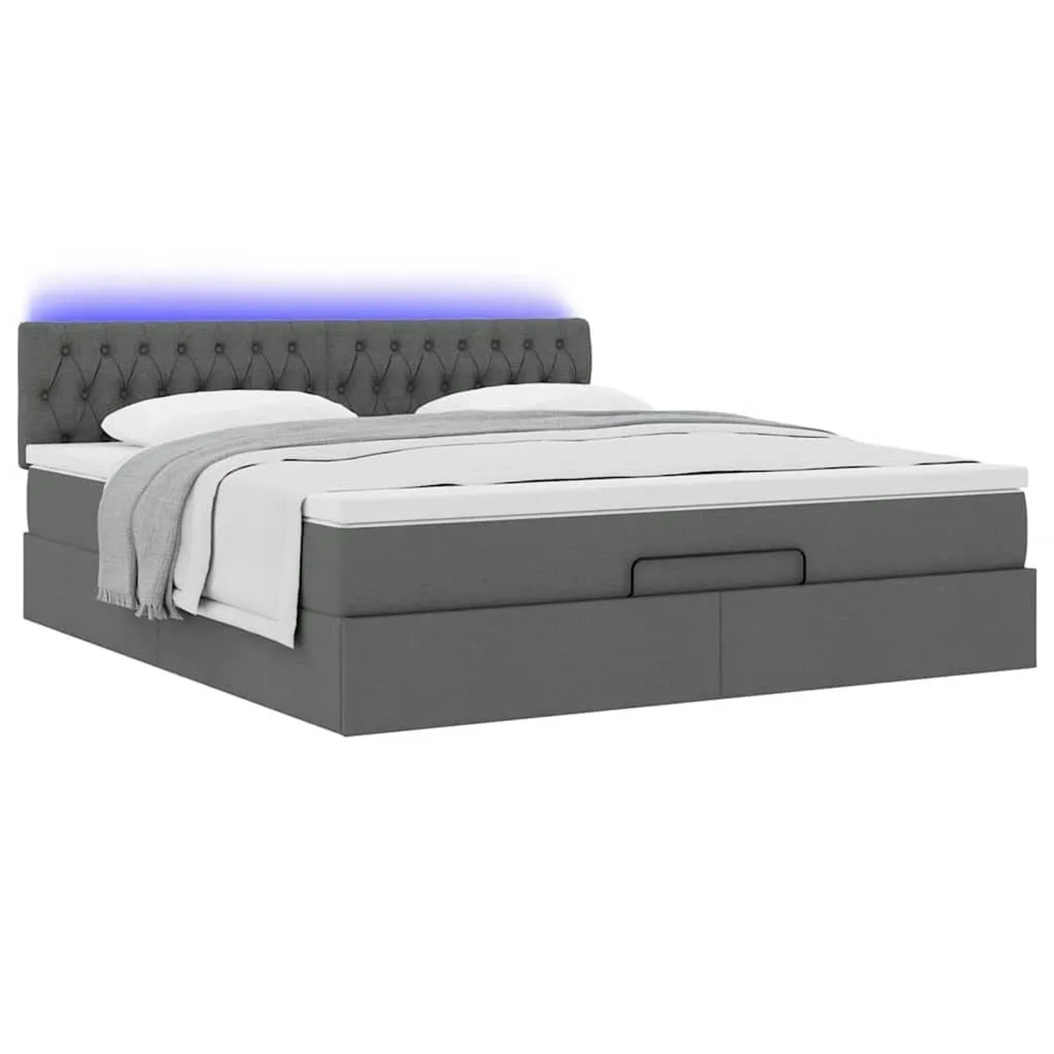 vidaXL Ottoman-Bett mit Matratze und LEDs Dunkelgrau 160x200 cm Stoff 3312403