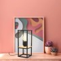 Moderne Eglo Tischleuchte Libertad in Schwarz-Braun mit Holzplatte, 35 cm hoch. Design-Tischlampe für Wohnraum.