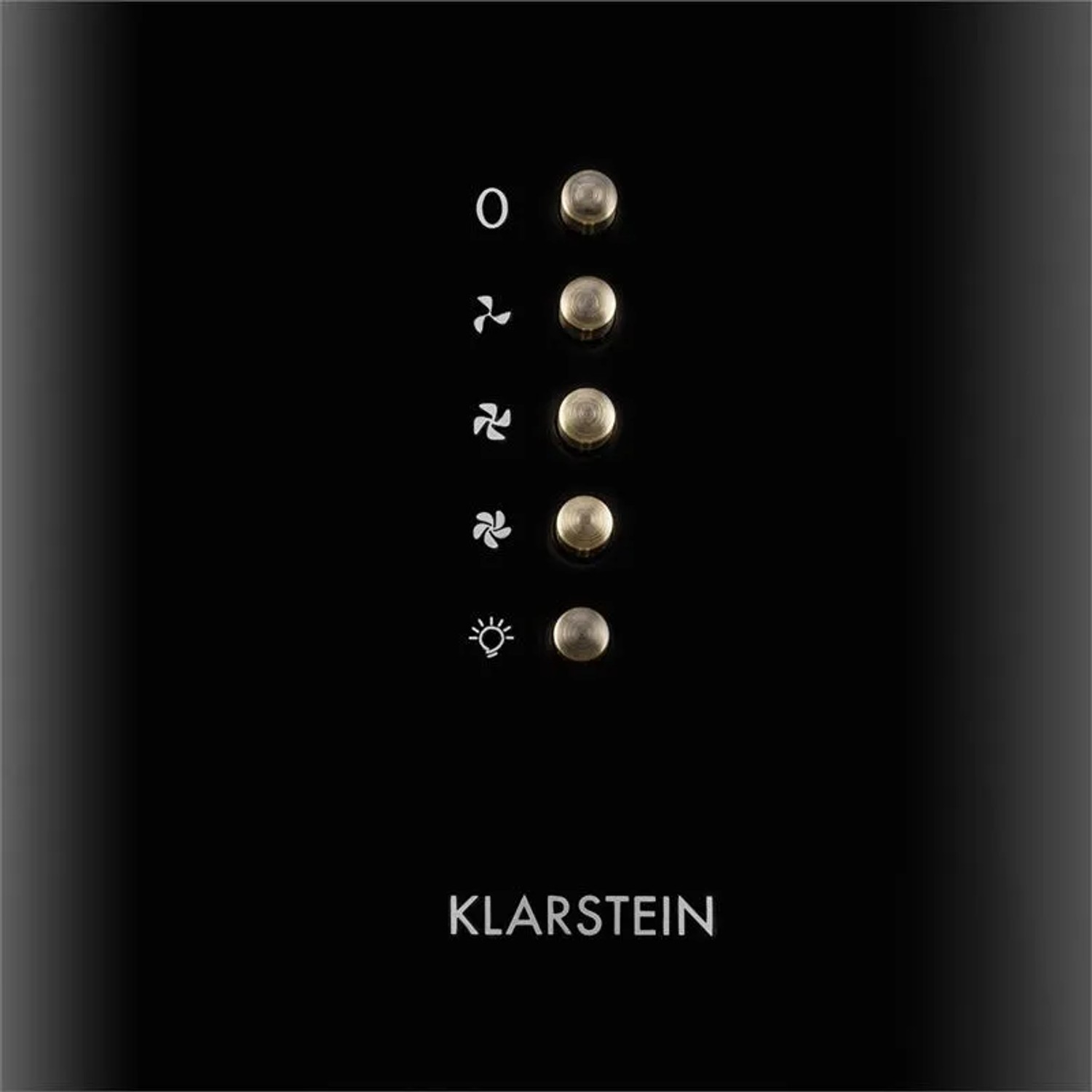 Detailaufnahme der Bedienelemente der schwarzen Klarstein Dunstabzugshaube Lumio Neo aus Edelstahl.