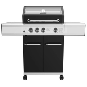 Grillfürst G310G Gasgrill mit 3 Brennern und Gusseisenrosten, schwarzes Design.