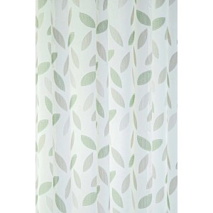Transparenter, grüner Fenstervorhang Keela mit Blätter-Muster und verdeckten Schlaufen.