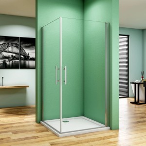 AICA Duschkabine 80x80 mit Schwingtür, Eckeinstieg, ESG Nano-Glas für einfache Reinigung.